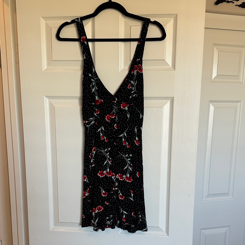 Free People Black Dress with Red and White Floral Accents